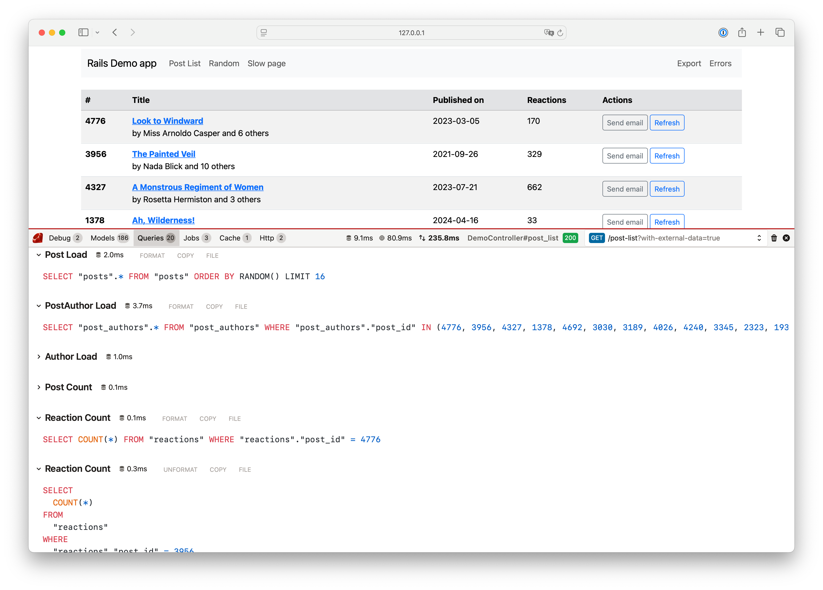 Screenshot of the Rails Debugbar